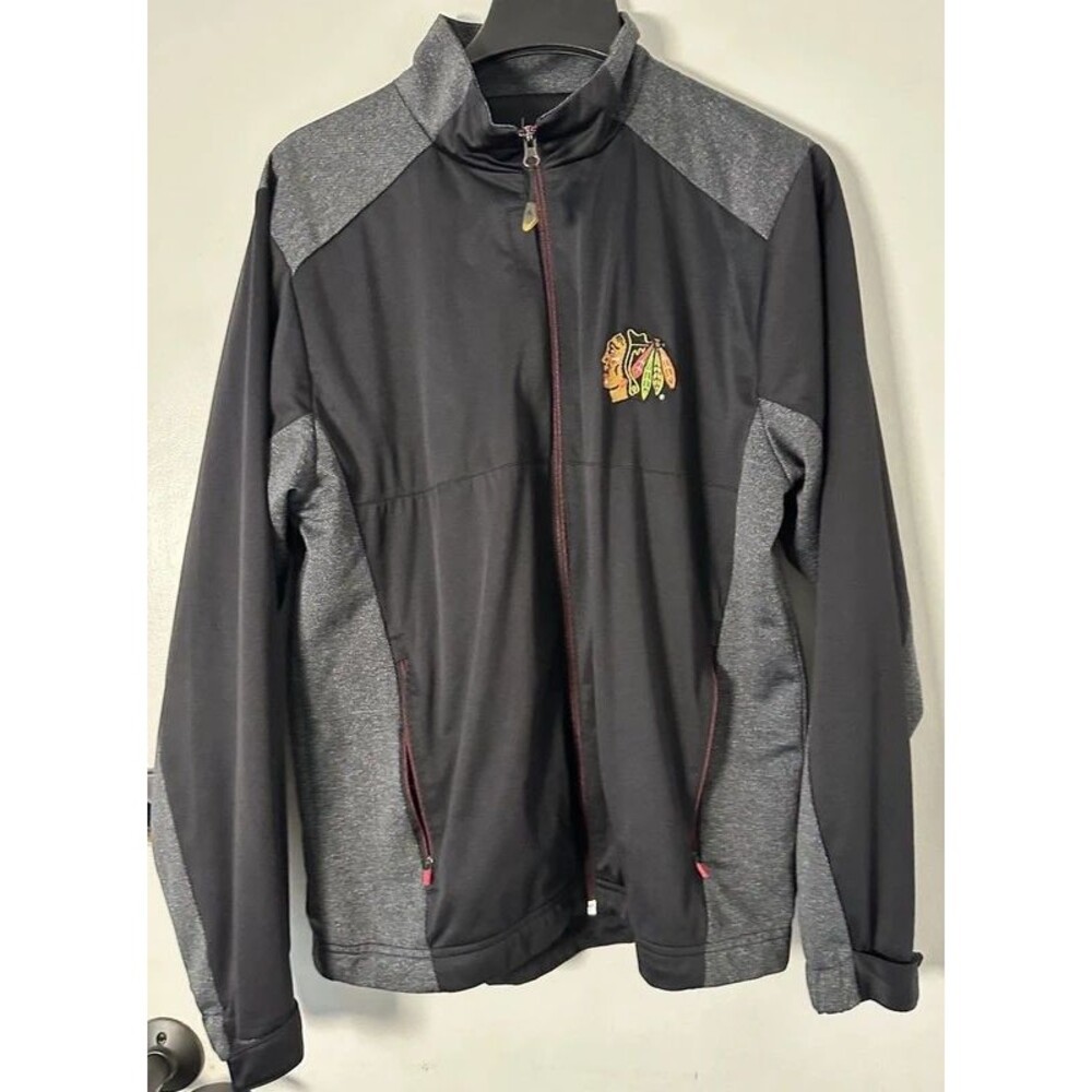 VGC Chicago Blackhawks Antigua Flight Jacket Black Poly/Spandex Medium